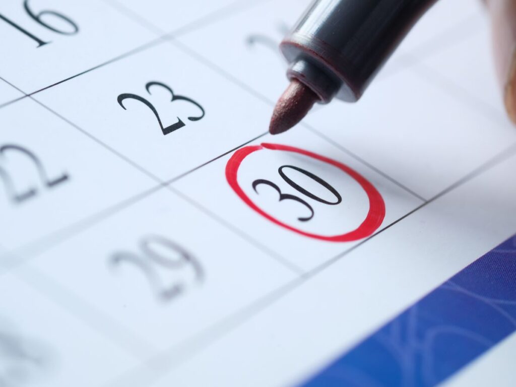 Calendar with a deadline date marked