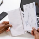 Paycheck envelope on a desk