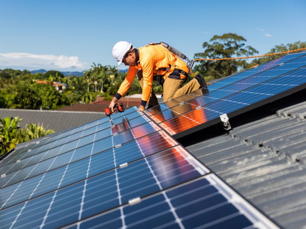 Solar panels installed on a house roof